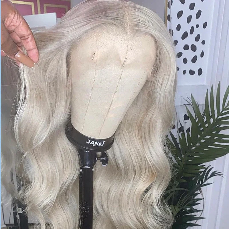 Synthetic colored wig with a heat - resistant formula for easy stylingHot Color Style Platinum Grey Color Lace Front Wig Body Wave Human Hair Wigs