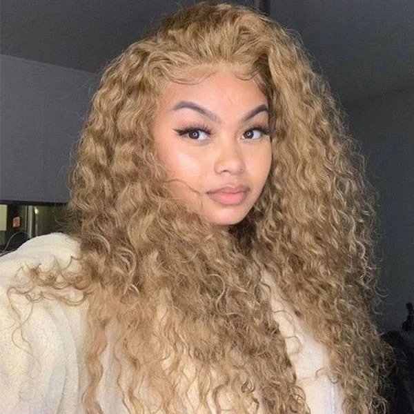 Colored wig with a silver - grey color for a trendy and cool - toned lookHoney Blonde #27 Color Preplucked 13x4 4x4 Lace Front Wigs Straight Wavy Curly Hair Texture