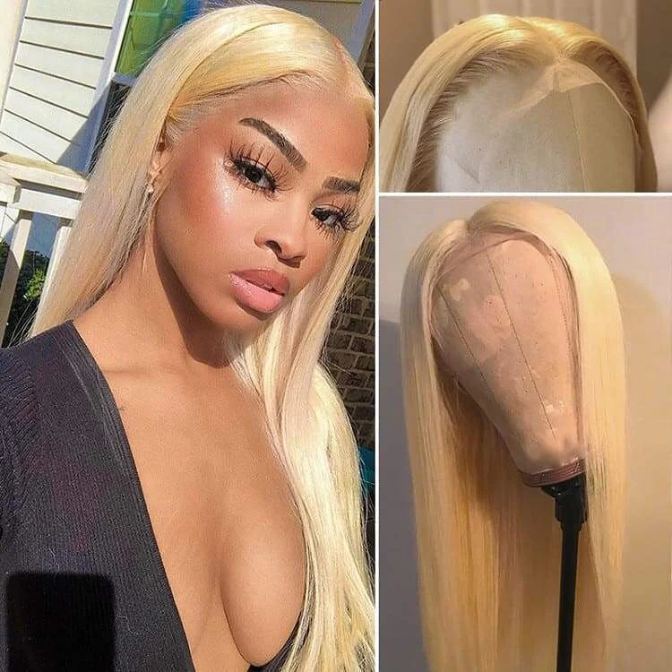 Colored wig with a straight texture for a sleek and minimalist look613# Blonde Color Straight Lace Frontal Wig