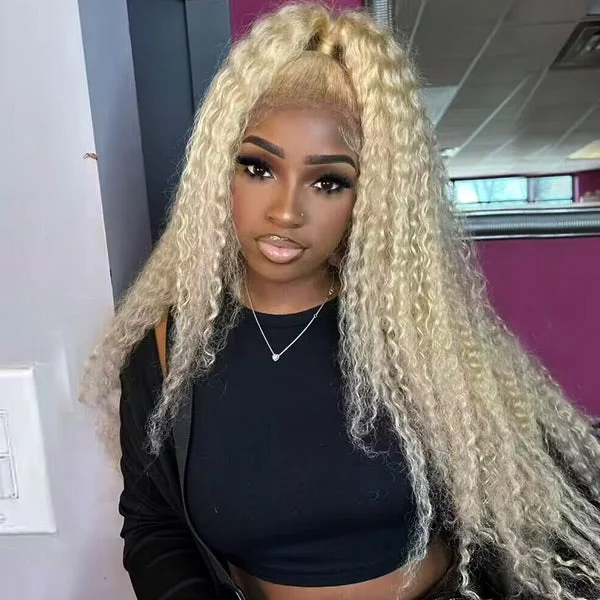 Synthetic colored wig with a heat - resistant formula for easy stylingDeep Curly 13x4 4x4  Lace Closure Wigs 613 Blonde Deep Wave Pre-plucked Human Hair Lace Front Wigs