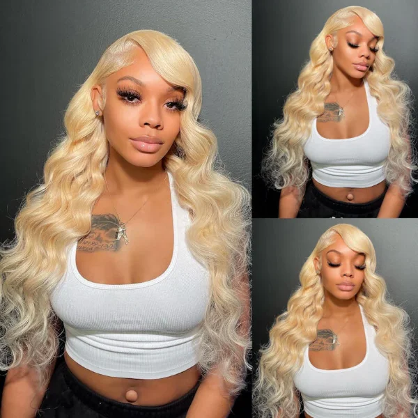 Colored wig with a side - swept bang for a sophisticated look613 Blonde Body Wave Human Hair Lace Front Wigs 13x4 4x4 Invisible Transparent Lace Wigs