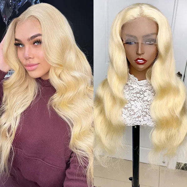 Colored wig with a side - swept bang for a sophisticated lookBlonde Color 13x4 Lace Frontal Wig Body Wave