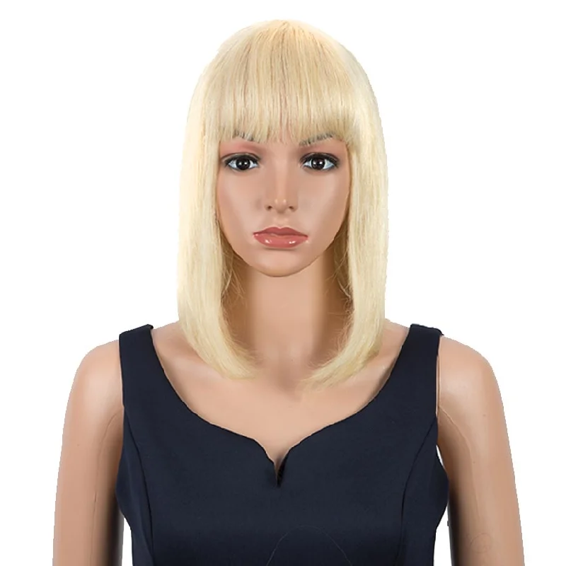 Adjustable - cap colored wig for a comfortable fitRebecca Fashion Blonde Straight Bob Wig Human Hair 613 Wigs 10 inch Wigs With Bangs