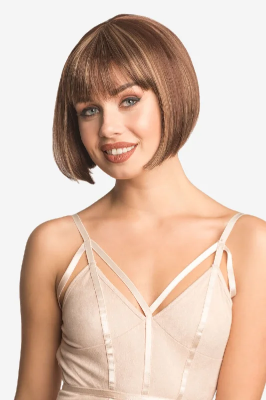 Colored wig with a pre - bleached knot for a natural - looking scalpBrown bob wig with blonde highlights: Bethany