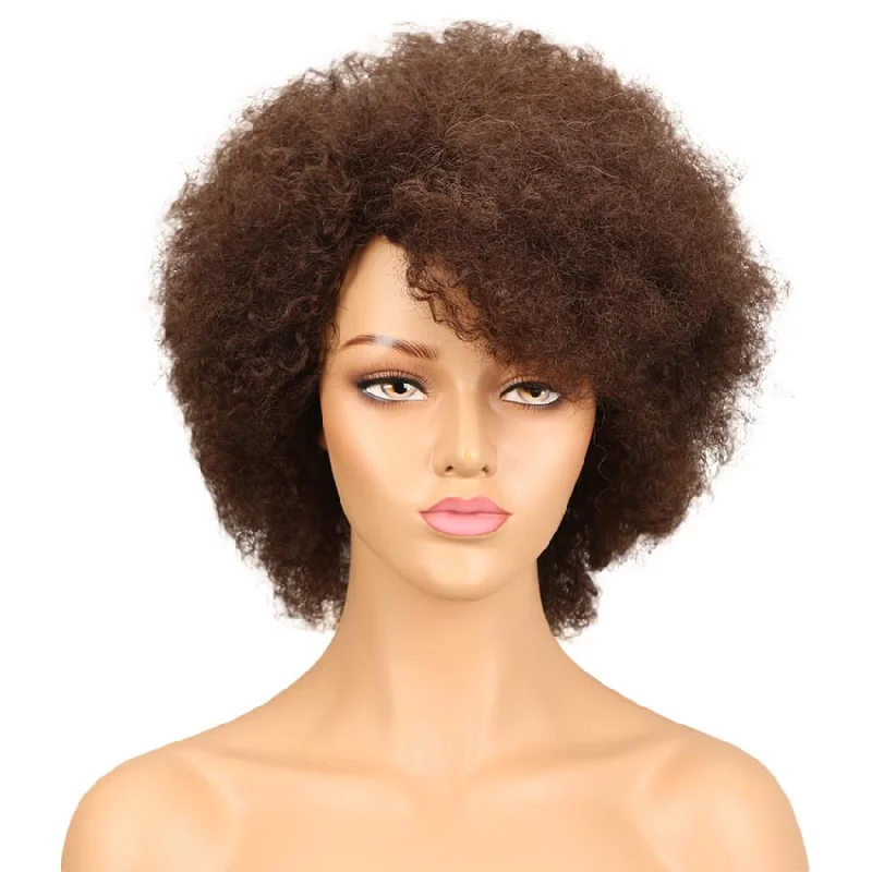 Colored wig with a wavy texture for a beachy and fun lookRebecca Fashion Brown Human Hair Curly Afro Wig