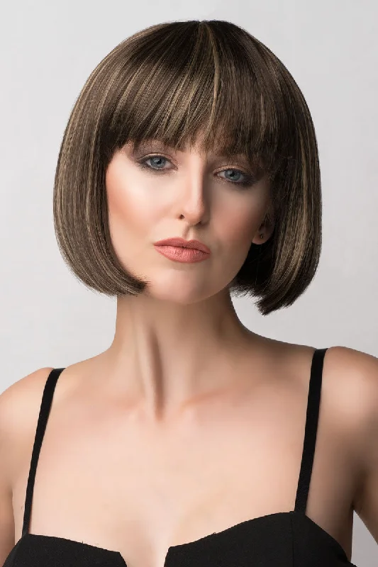 Colored wig in a vibrant pink color for a bold and eye - catching lookChestnut brown bob wig with blonde highlights: Lorna