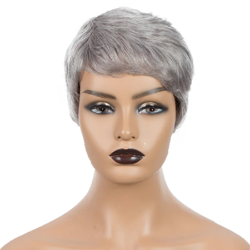 Synthetic colored wig with a heat - resistant formula for easy stylingRebecca Fashion Human Hair Wigs For Women 9 Inch Short Curly Pixie Cut Wigs Grey Color