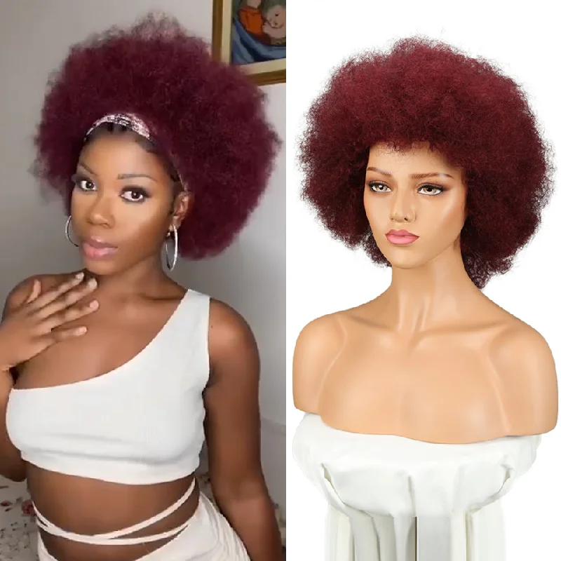 Colored wig with a curly texture for a bold and stylish choiceRebecca Fashion Curly Afro Wig Human Hair Burgundy Wigs