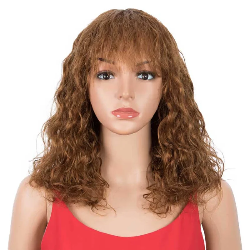 Colored wig with a silver - grey color for a trendy and cool - toned lookRebecca Fashion Curly Wavy Wigs With Bangs 16 inch Basic Cap Human Hair Wig