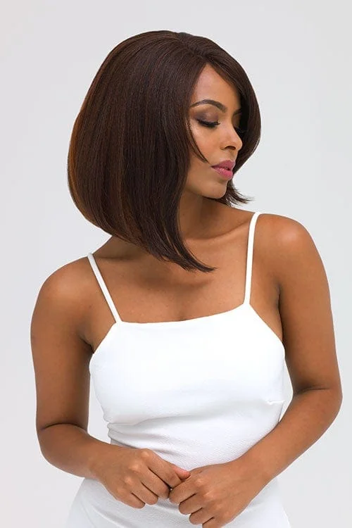 Colored wig with a pre - bleached knot for a natural - looking scalpAuburn and brown lace front wig: Sima