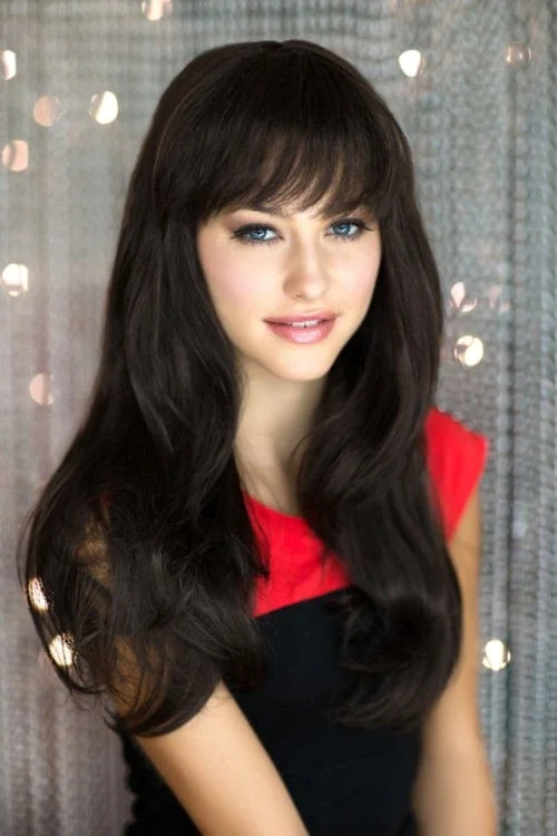 Synthetic colored wig with a heat - resistant formula for easy stylingLong brown wig, layered face frame style: Lucy