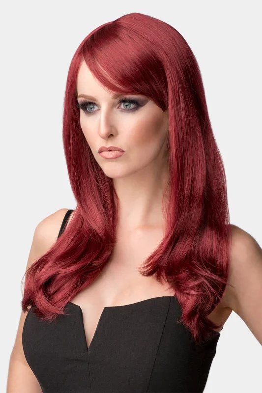 Human - hair colored wig for a natural and luxurious feelLong red wig in razor cut, face frame style: Megan