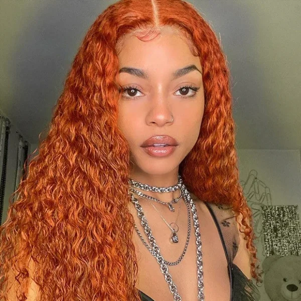 Colored wig with a purple - violet shade for a regal and elegant lookGinger Human Hair Lace Front Wigs Ginger Orange Deep Wave 13x4 4x4 Transparent Lace Front Wigs Real Hair Wigs