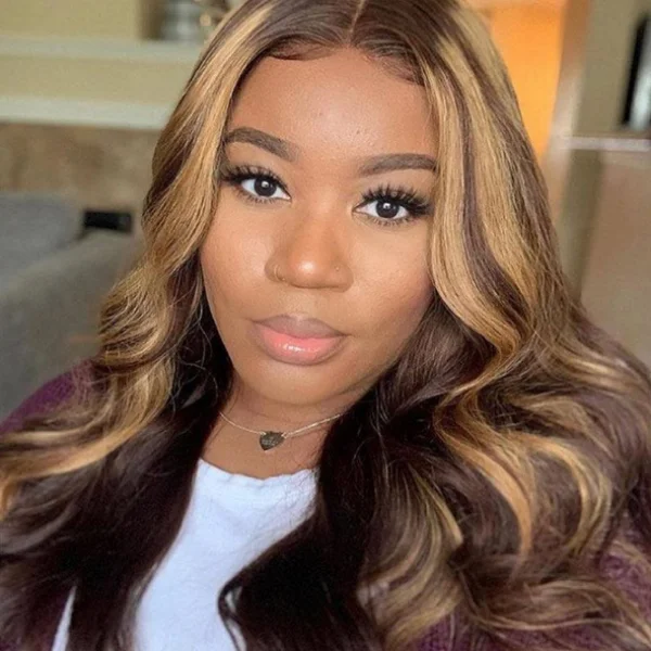 Colored wig with a curly texture for a bold and stylish choiceHighlight Body Wave 13x4 Invisible Transparent Lace Human Virgin Hair Lace Front Wigs