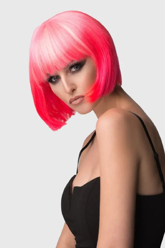 Colored wig with a natural - looking root for a more realistic lookHot pink / light pink ombre pink bob wig, short and chic: Alma