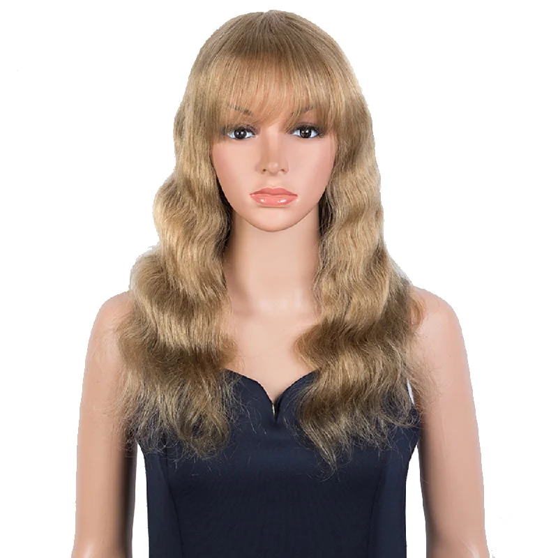 Human - hair colored wig for a natural and luxurious feelRebecca Fashion Hightlight Blonde Body Wave Human Hair Wigs with Bangs 100% High-quality Human Hair Wig with Bangs for Black Women 130% Density