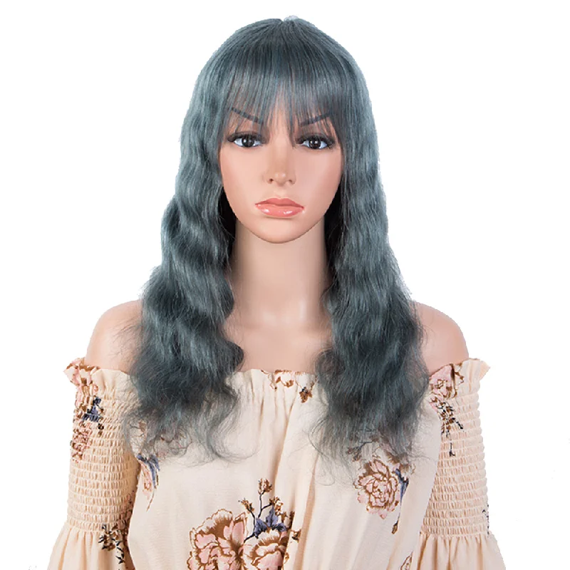 Colored wig with a purple - violet shade for a regal and elegant lookRebecca Fashion Hightlight Blue Body Wave Human Hair Wigs with Bangs 100% High-quality Human Hair Wig with Bangs for Black Women 130% Density