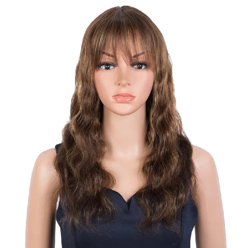 Synthetic colored wig with a heat - resistant formula for easy stylingRebecca Fashion Hightlight Brown Body Wave Human Hair Wigs with Bangs 100% High-quality Human Hair Wig with Bangs for Black Women 130% Density