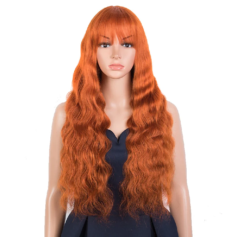 Colored wig with a blue - green ombre effect for a unique and trendy appearanceRebecca Fashion Hightlight Orange Body Wave Human Hair Wigs with Bangs 100% High-quality Human Hair Wig with Bangs for Black Women Ginger Color