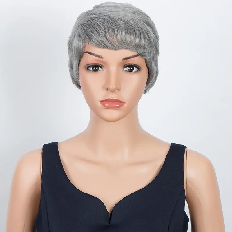 Colored wig with a wispy fringe for a soft and feminine lookRebecca Fashion Human Hair Wigs For Women Short Brazilian Hair Wigs For  Women Gray Colored Left Side Wigs