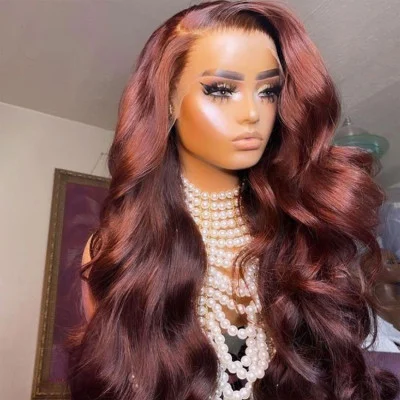 Colored wig with a wavy texture for a beachy and fun lookAutumn Vibe Reddish Brown Colored Lace Front Wigs Straight and Body Wave Human Hair Wigs