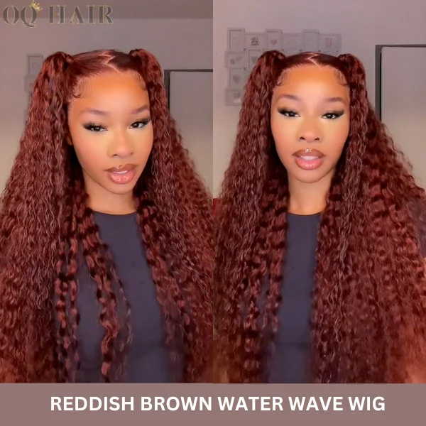 Human - hair colored wig for a natural and luxurious feelAutumn Vibe Reddish Brown Color Water Wave Human Hair 13x4 4x4 Skin Melt Lace Front Wigs