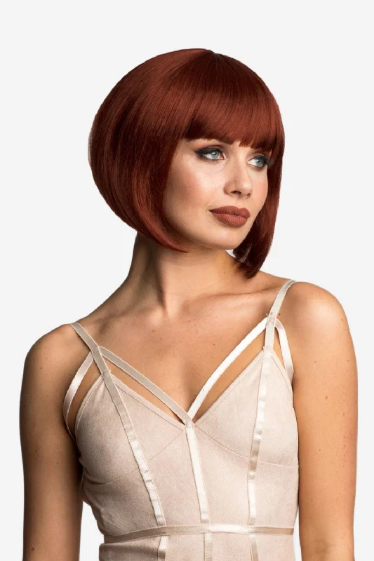 Colored wig with a straight texture for a sleek and minimalist lookGinger/Copper red bob wig, Inverted / A-Line style: Jacqueline