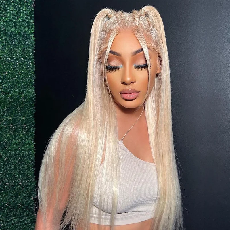 Colored wig with a red - orange hue for a warm and energetic lookLight Ash Blonde Color Straight Hair Lace Front Wig Transaprent Lace Wig