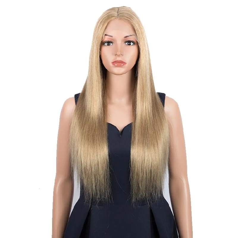 Colored wig with a wavy texture for a beachy and fun lookRebecca Fashion Gold Blonde Color Straight Human Hair Wigs 4x4 Lace Closure Wigs 150% Density