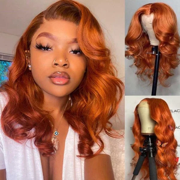 Colored wig with a silk - base cap for a comfortable and smooth feelGinger Color Skin Melt Well Lace Front Wigs Loose Wave Virgin Human Hair Wigs