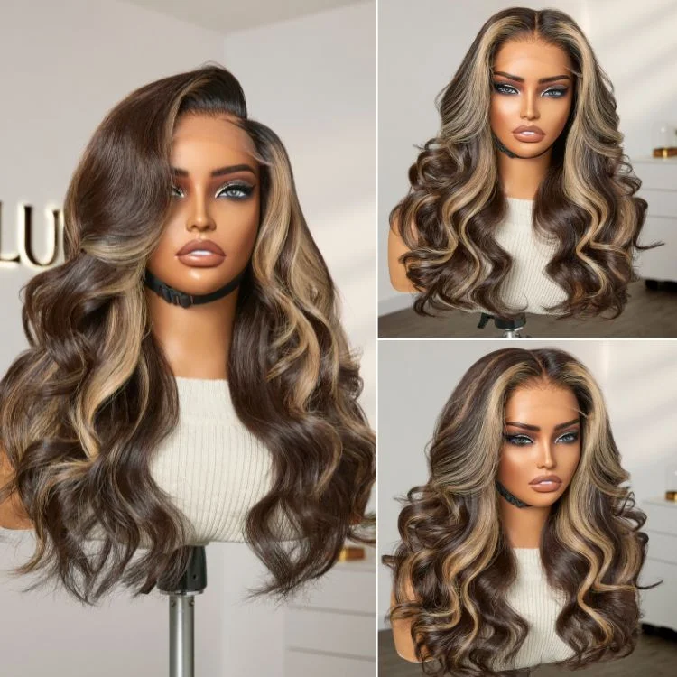 Synthetic colored wig with a heat - resistant formula for easy stylingLuvme Hair PartingMax Glueless Wig Ash Blonde Highlight Elegant Body Wave 7x6 Closure HD Lace Human Hair Wig Pre-Cut Lace