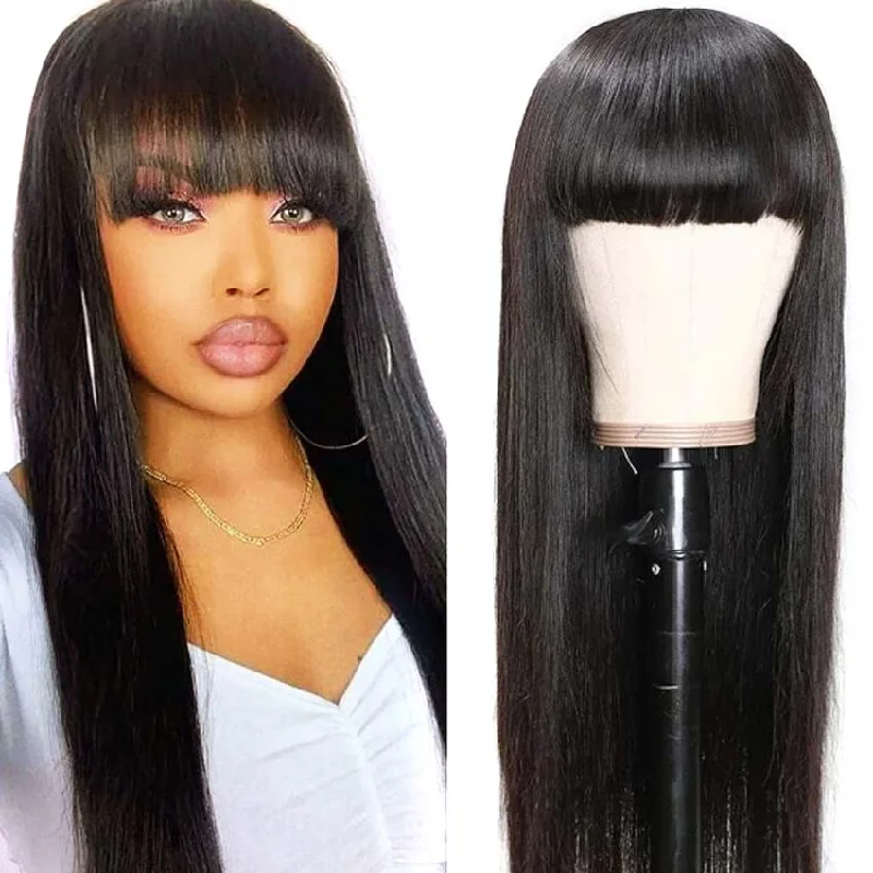 Human - hair colored wig for a natural and luxurious feelRebecca Fashion Natural Color Wig Long Straight Hair Wigs With Bangs Human Hair