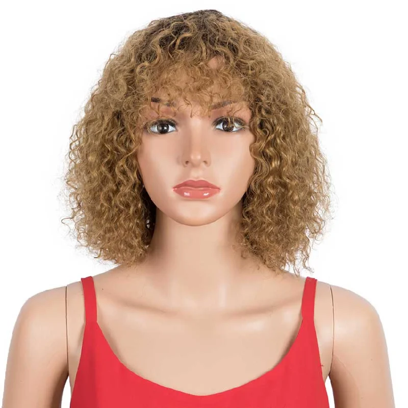 Colored wig with a red - orange hue for a warm and energetic lookRebecca Fashion Ombre Bob Wig With Bangs 10 inch TT2-27 Curly Wigs