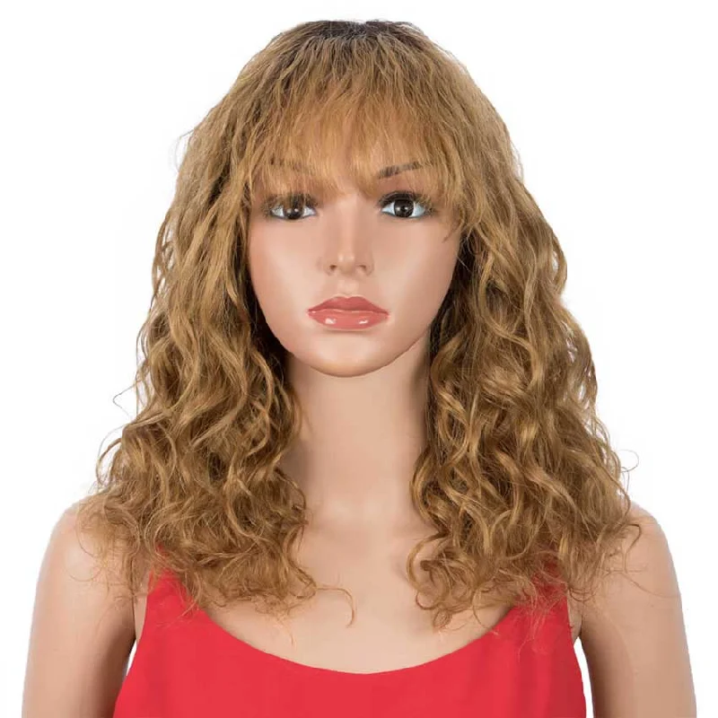 Colored wig with a wispy fringe for a soft and feminine lookRebecca Fashion Ombre Wig Natural Wavy TT2-27 Human Hair Wigs With Bangs 16 inch