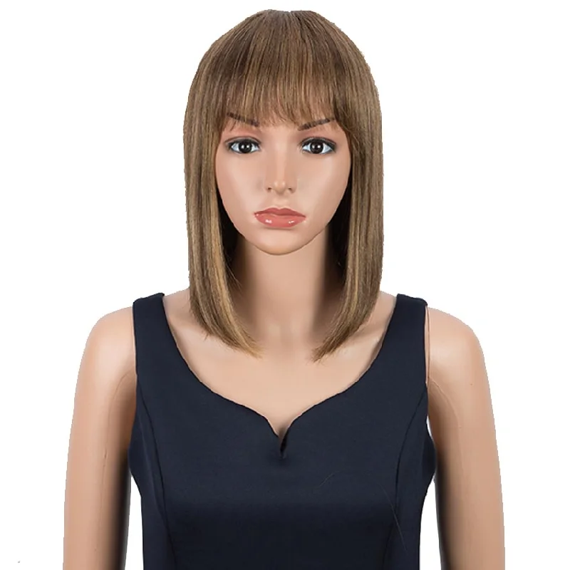 Colored wig with a 150 - density for a full and thick appearanceRebecca Fashion Ombre Colors Wig Straight Human Hair Wigs With Bangs 10 Inch