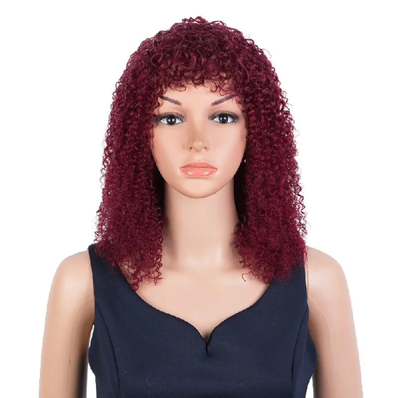 Colored wig with a blue - green ombre effect for a unique and trendy appearanceRebecca Brazilian Short Curly Bob Wig Human Hair Wigs With Bangs Machine Made Wigs For Women Remy Curly Bob Wig Burgundy Color