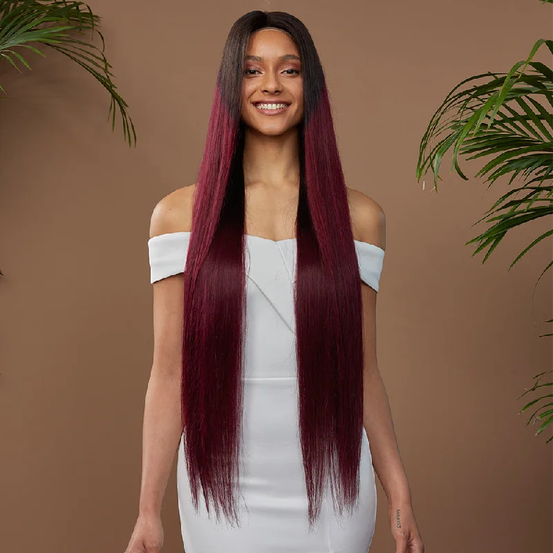 Colored wig with a 150 - density for a full and thick appearanceRebecca Fashion 100% Hight-quality Virgin Human Hair Wigs 4x4 Lace Closure Wigs Straight Human Hair 150% Density Red Wine Color