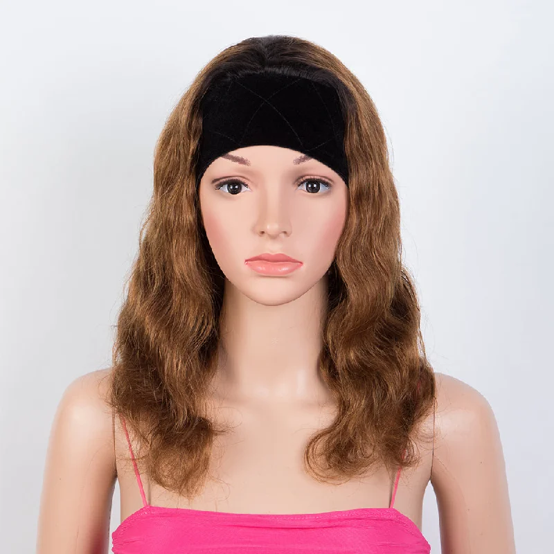 Colored wig with a curly texture for a bold and stylish choiceRebecca Fashion Headband Wigs Body Wave Human Hair Wigs Velvet Headband Attached Wigs For Black Women 130% Density