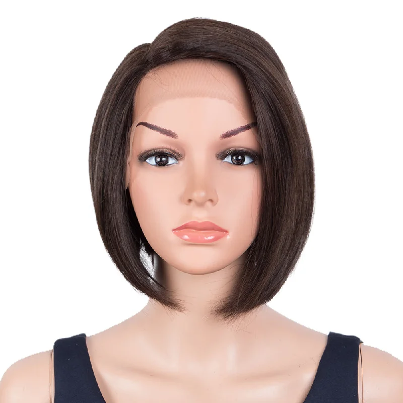 Colored wig with a straight texture for a sleek and minimalist lookRebecca Fashion Human Hair Bob Wigs Side Lace Part Straight Bob Wigs for Women Brown Color