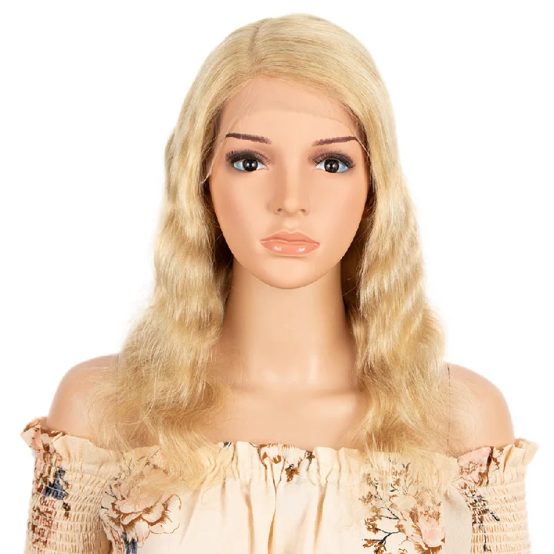 Colored wig with a middle - part for a classic and elegant styleRebecca Fashion Human Hair Lace Calp Wigs Side Lace Part Wigs with Natural Lace Hairline Blonde Body Wig for Women