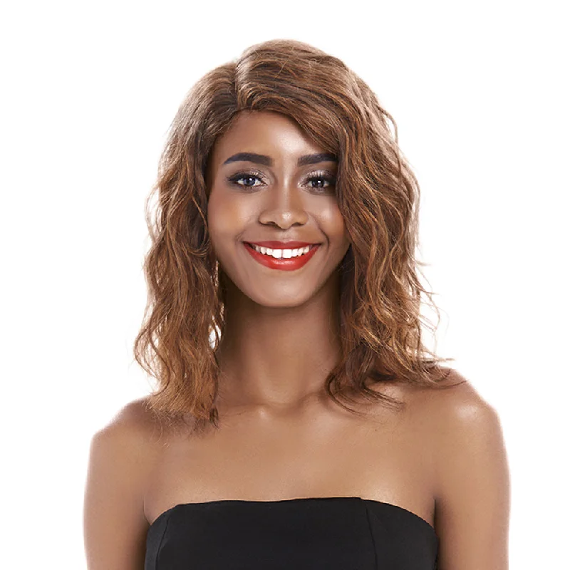 Synthetic colored wig with a heat - resistant formula for easy stylingRebecca Fashion Human Hair Lace Front Wigs 4.5 inch Side LacePart Wigs 14 inch Water Wavy Wig for Black Women Piano Color