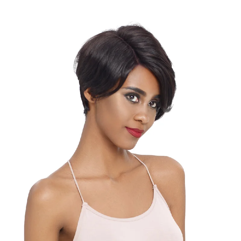 Colored wig with a middle - part for a classic and elegant styleRebecca Fashion Human Hair Lace Front Wigs 5.5 inch Side LacePart Wigs Pixie Cut Bob Wig for Black Women Natural Color