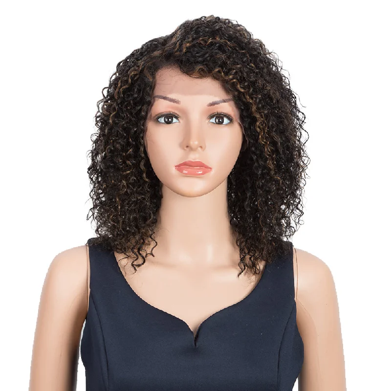 Colored wig with a wavy texture for a beachy and fun lookRebecca Fashion Human Hair Lace Front Wigs 5 inch Side Lace Part Wigs 12 inch Curly Wavy Wig for Black Women Natural Color