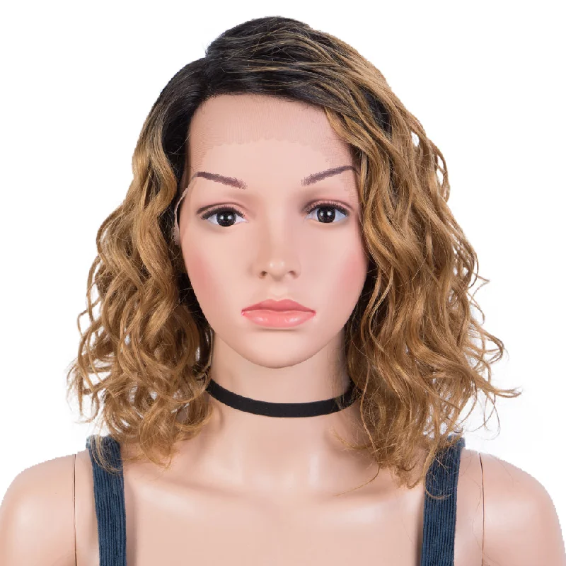 Colored wig with a natural - looking root for a more realistic lookRebecca Fashion Human Hair Lace Front Wigs 5 inch Side Lace Part Wigs 12 inch Water Wavy Wig Ombre Colors