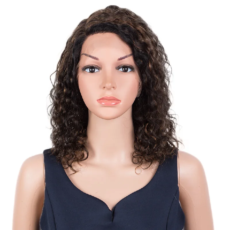 Colored wig with a silver - grey color for a trendy and cool - toned lookRebecca Fashion Human Hair Lace Front Wigs 5 inch Side Lace Part Wigs 14 inch Curly Wavy Wig for Black Women Natural Color