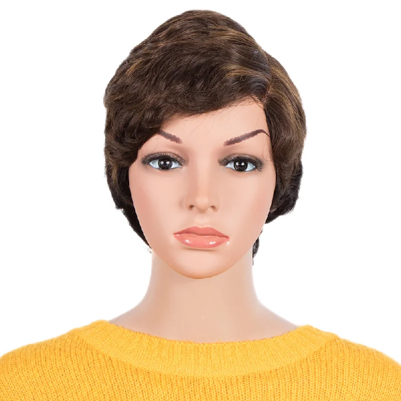 Synthetic colored wig with a heat - resistant formula for easy stylingRebecca Fashion Human Hair Pixie Cut Wigs 6 inch Side Lace Part Wigs Pixie Bob Wig for Black Women Ombre Brown Color