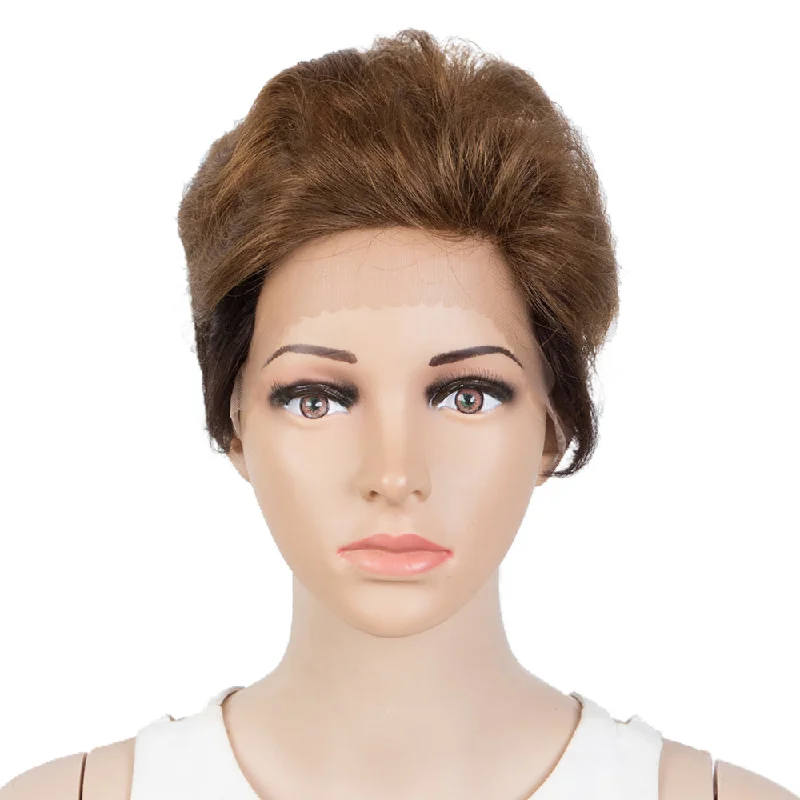 Synthetic colored wig with a heat - resistant formula for easy stylingRebecca Fashion Human Hair Pixie Cut Wigs Pixie Bob Wig with Hand-tied Hairline Ombre Brown Color