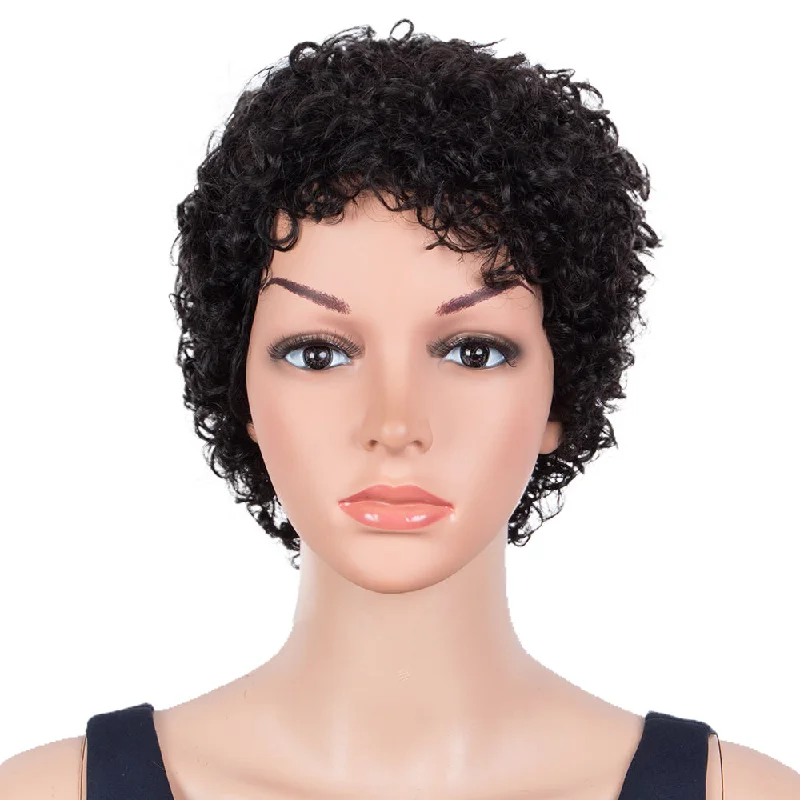 Colored wig with a side - swept bang for a sophisticated lookRebecca Fashion Human Hair Wigs 9 Inch Short Curly Pixie Wig 2 Colors