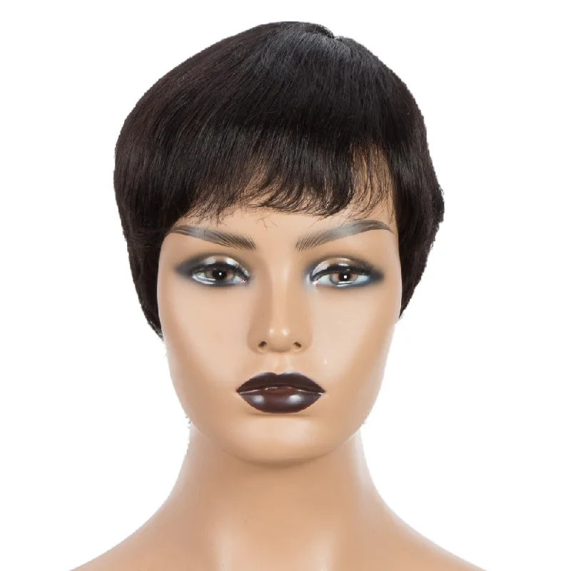 Colored wig with a side - swept bang for a sophisticated lookRebecca Fashion Human Hair Wigs For Women 9 Inch Short Curly Pixie Cut Wigs Natural Color