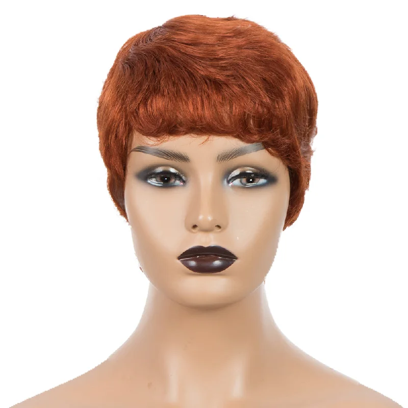 Colored wig with a red - orange hue for a warm and energetic lookRebecca Fashion Human Hair Wigs For Women 9 Inch Short Curly Pixie Cut Wigs Orange Color